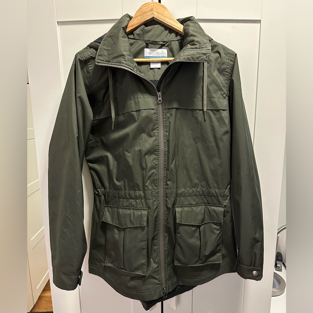Columbia Dark Green Fleece Lined Rain Jacket